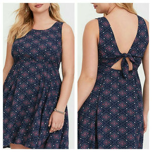 Torrid Dress Navy Medallion Tie-Back 2X